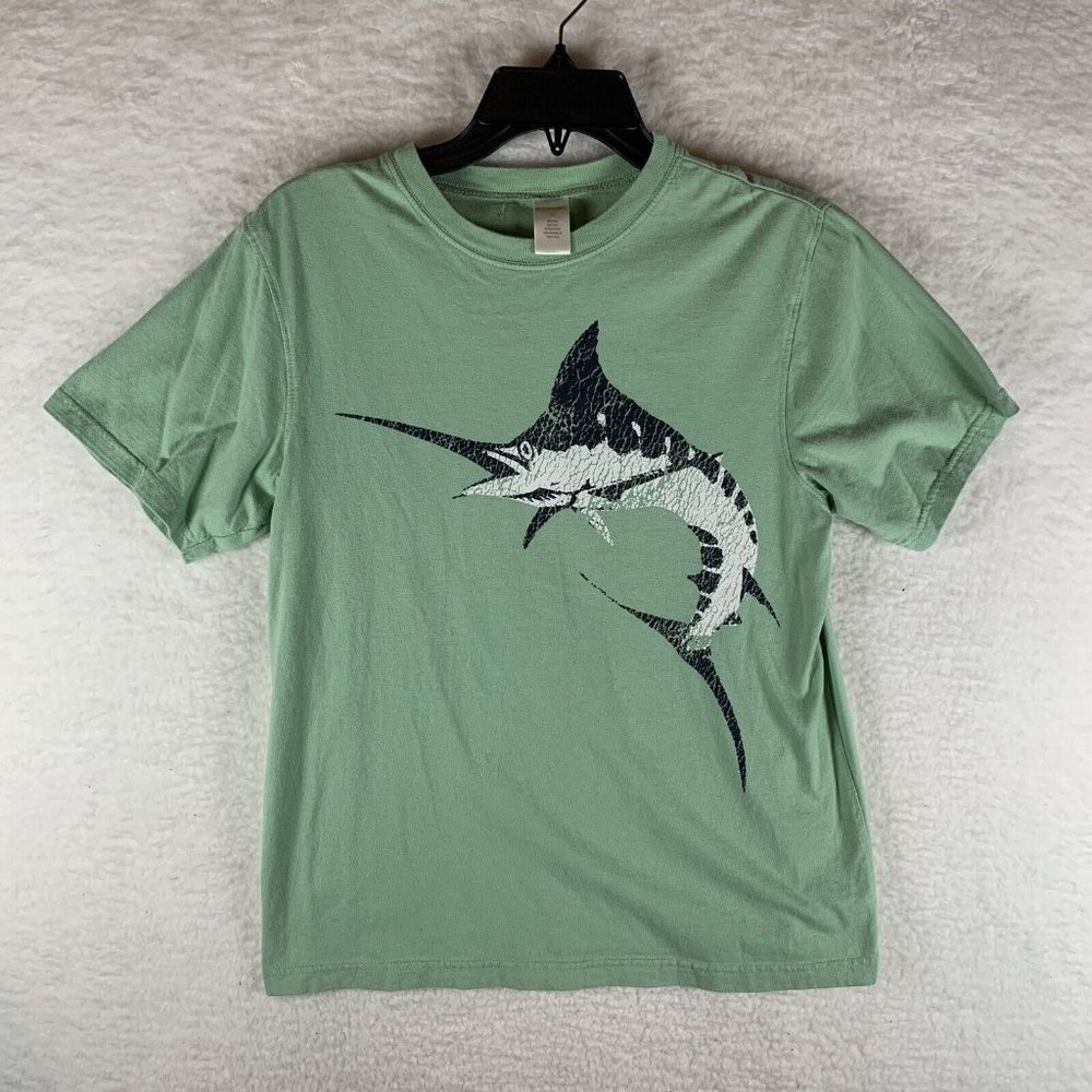 Gymboree T-Shirt‎ Boys 12 Green Atlantic Blue Marlin Fish Crew Short Sleeve 6482